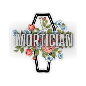 Kiss-Cut Stickers; mortician, death care; funeral director; female, flower, coffin, casket