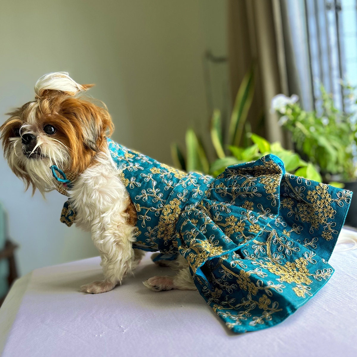 Elegant Fancy Dog Wedding Dress Dog Dresses Customizable Dog Wedding Dress,  Sparkling Pink Long Train Gown