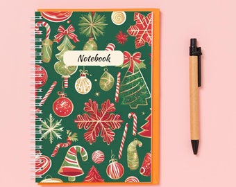 Festive Christmas Spiral Notebook – Holiday Ornaments & Snowflakes