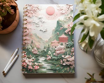 Notizbuch mit japanischen Kirschblüten – Sakura-Landschaftskunst-Tagebuch