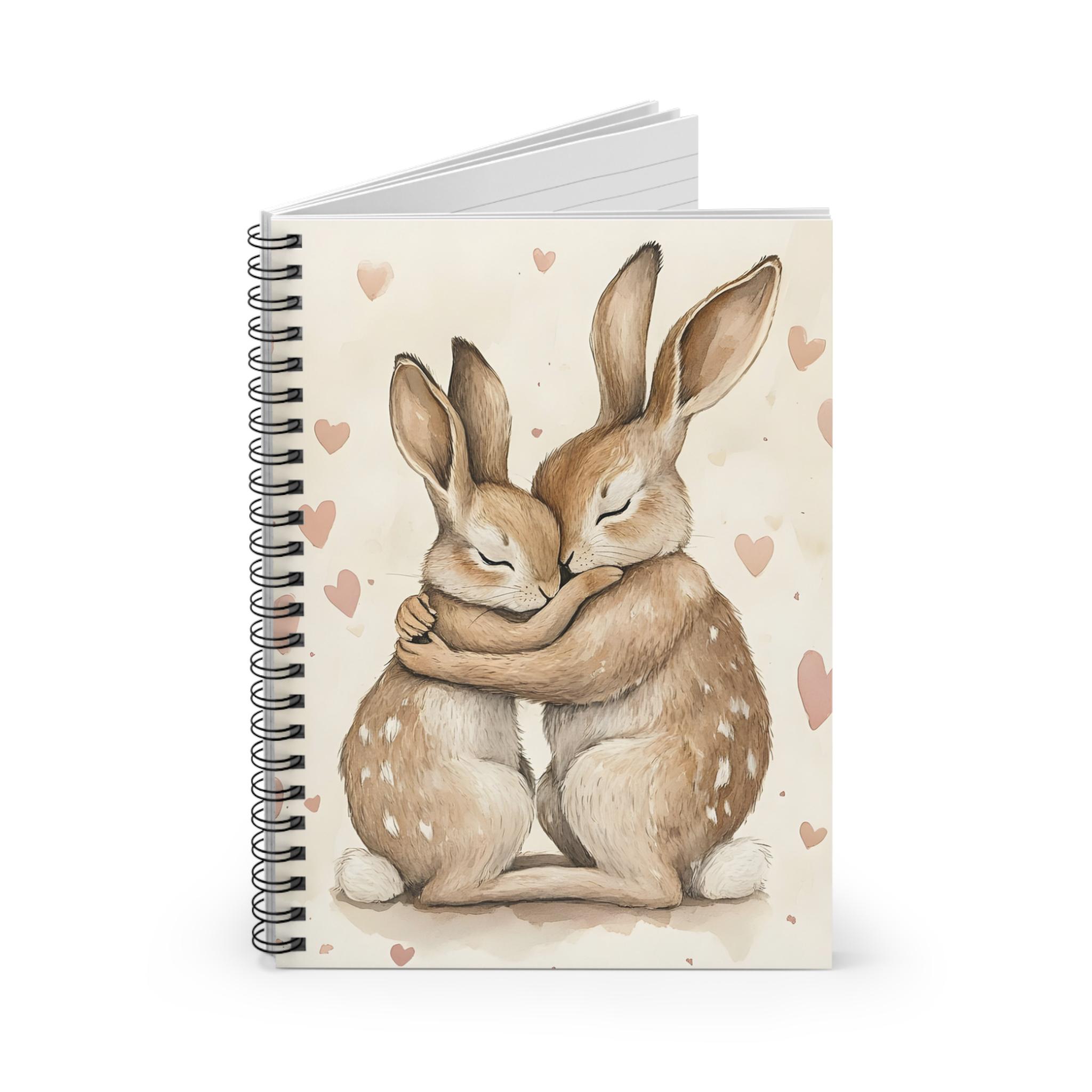 Notebooks Rabbits Cute Bunny Notebook - Hugging Rabbit Couple Design | Spiral Bound ...