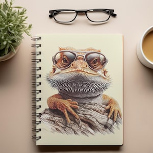 Bearded Dragon Notebook with Sunglasses - Cute Lizard Notebook, Animal-Themed Office and School Supply