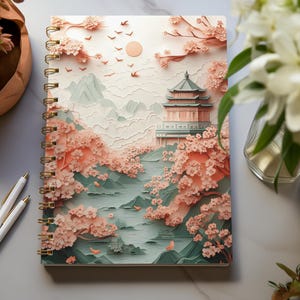 Japanese Cherry Blossom Spiral Notebook - Sakura Journal for Writers, Artists, and Nature Lovers - Aesthetic Japanese Stationery Gift