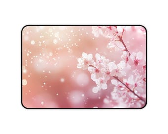 Cherry Blossom Desk Mat, Pink Sakura Floral Mouse Pad, Large Gaming Mat