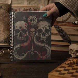 Gothic Skull and Serpent Notebook - Dark Occult Journal, Horror Grunge Aesthetic Spiral Diary, Witchy Stationery Gift, Ruled Line