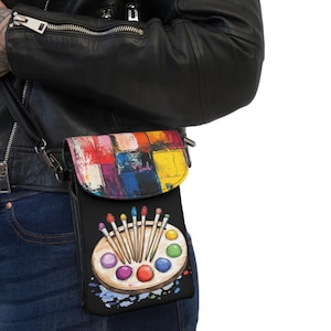 Abstract Painting and Art Palette Design Small Phone Wallet - Artistic Crossbody Wallet, Art-Themed Compact Phone Bag, Stylish Mini Purse