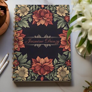 Carnet de notes floral personnalisé, carnet de noms personnalisé, fleurs vintage élégantes, cadeau pour elle, cadeau pour mère, carnet à spirales - trait ligné