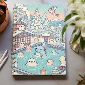 Snowy Hot Spring Spiral Notebook: Dragon & Sea Creatures A5 Journal