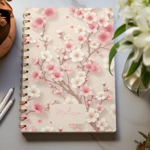 Personalized Pink Cherry Blossom Spiral Notebook - Lined Japanese Floral Journal, Elegant and Romantic Gift, Cherry Blossom Notepad,
