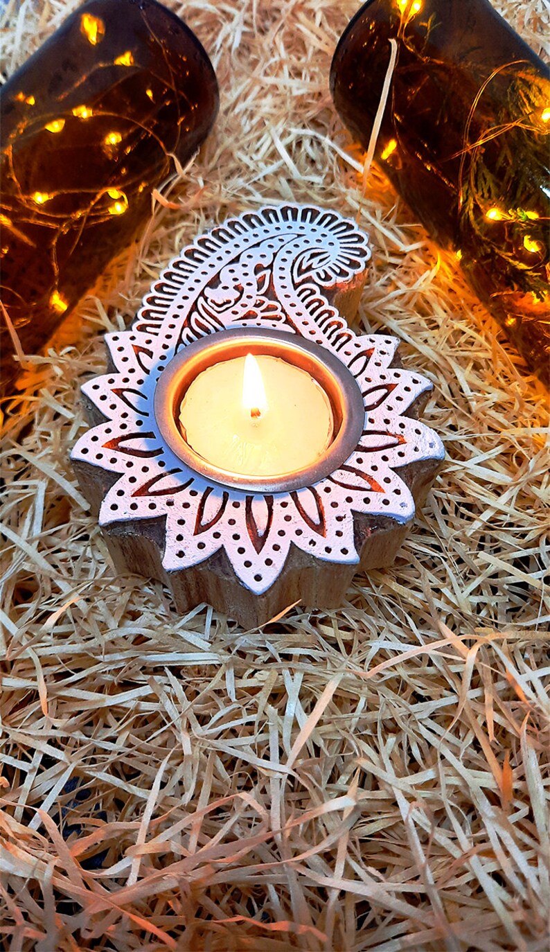 Handcarved Block Tealight Holderdecorative Tea Light Candle Etsy