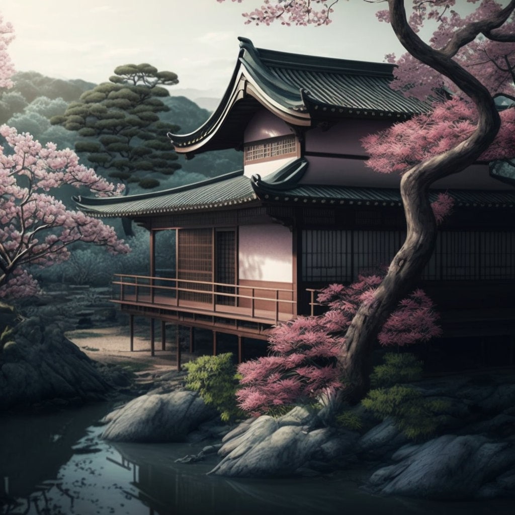 Japanese Dojo House in the Nature With River High Quality - Etsy