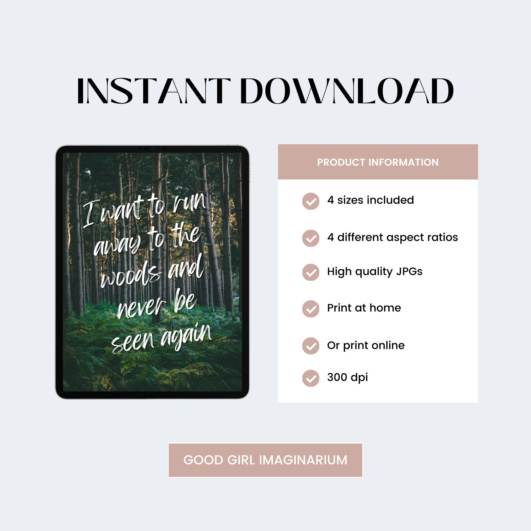 Escape to Nature Quote Wall Art - Whimsical Forest Digital Print - 4 ...