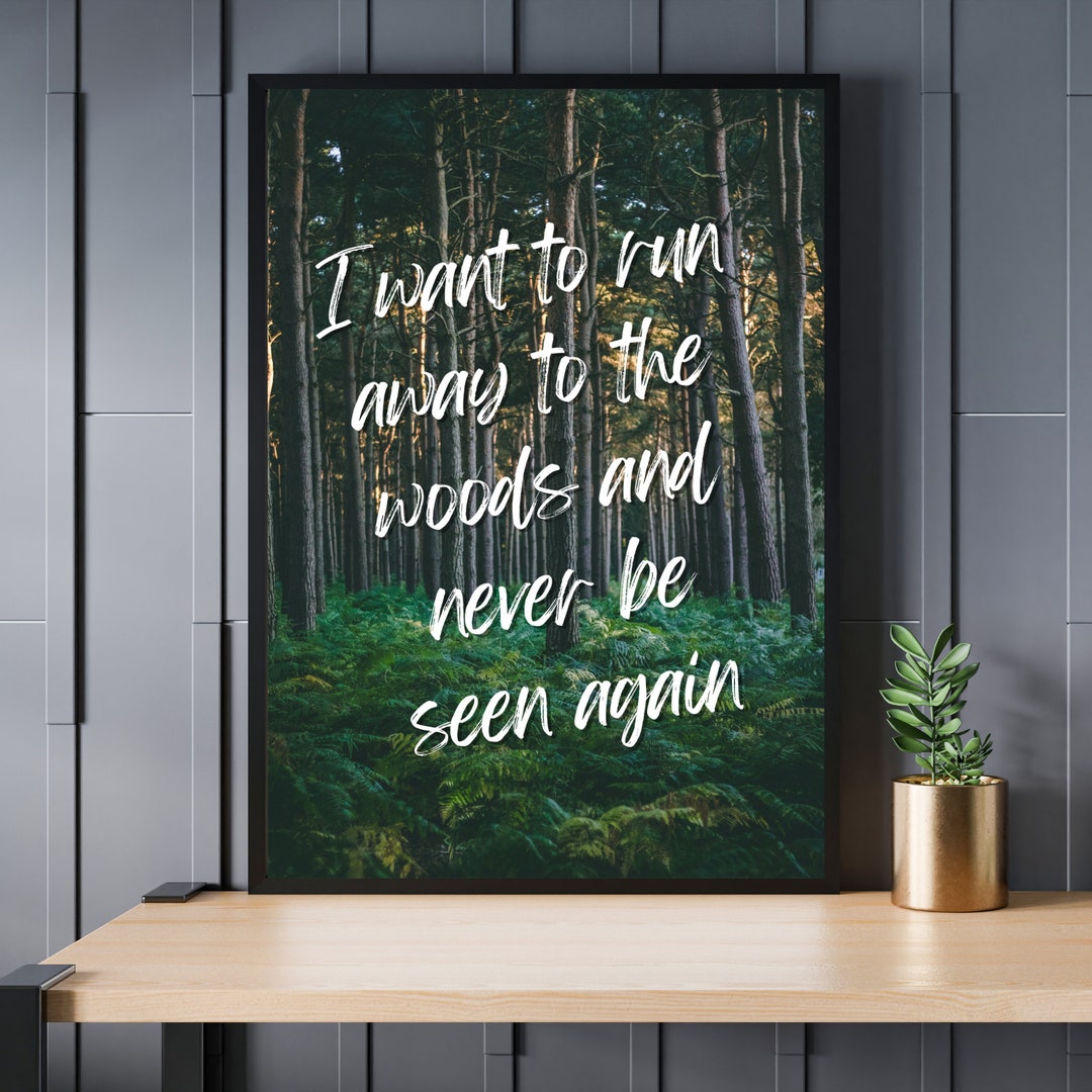 Escape to Nature Quote Wall Art Whimsical Forest Digital Print 4 Sizes, Home Decor Instant