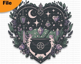 Enchanted Witchy Heart PNG – For Lovers of the Mystical & Adorable! - PNG Digital Files