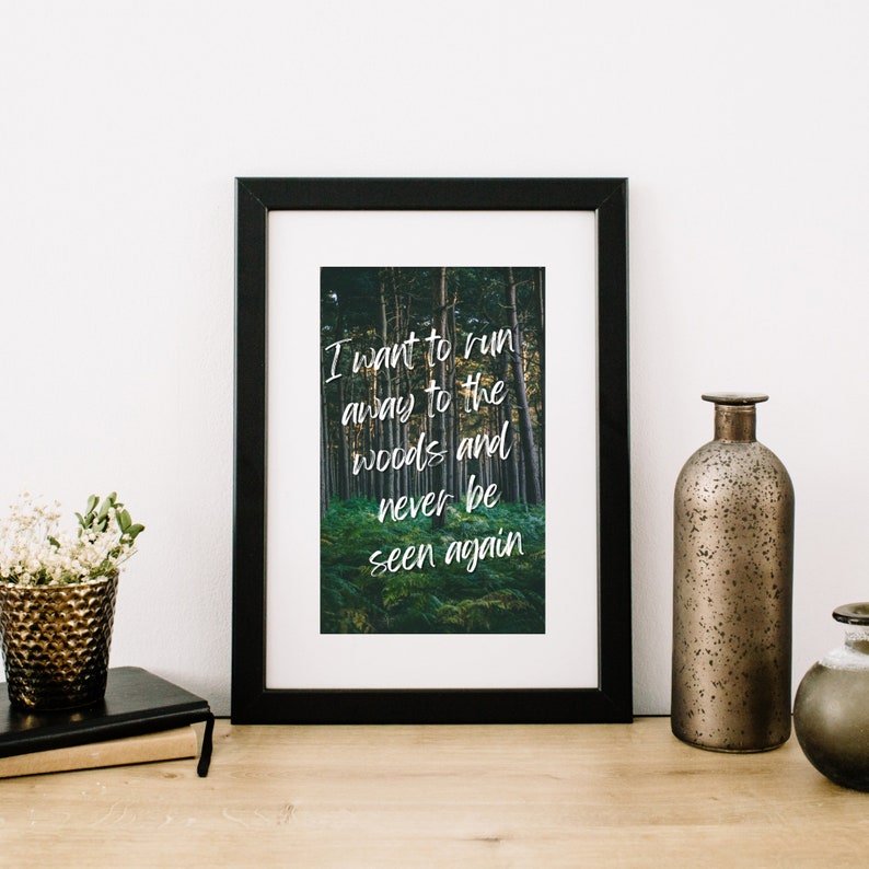 Escape to Nature Quote Wall Art Whimsical Forest Digital Print 4 Sizes, Home Decor Instant