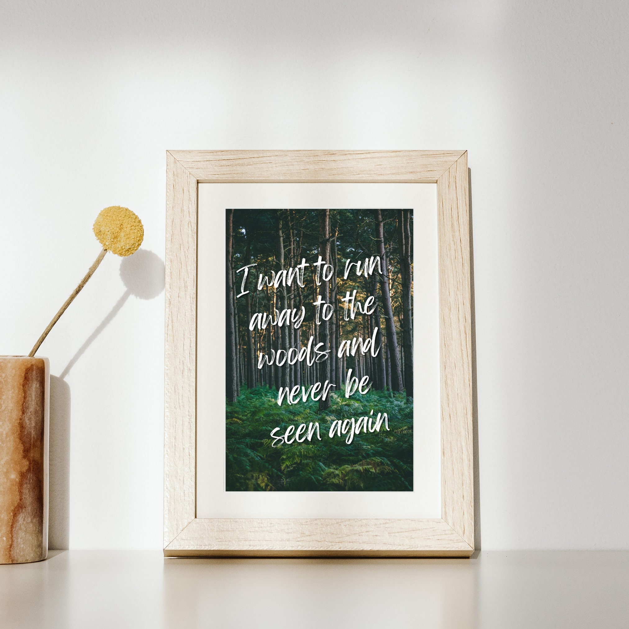 Escape to Nature Quote Wall Art Whimsical Forest Digital Print 4 Sizes, Home Decor Instant