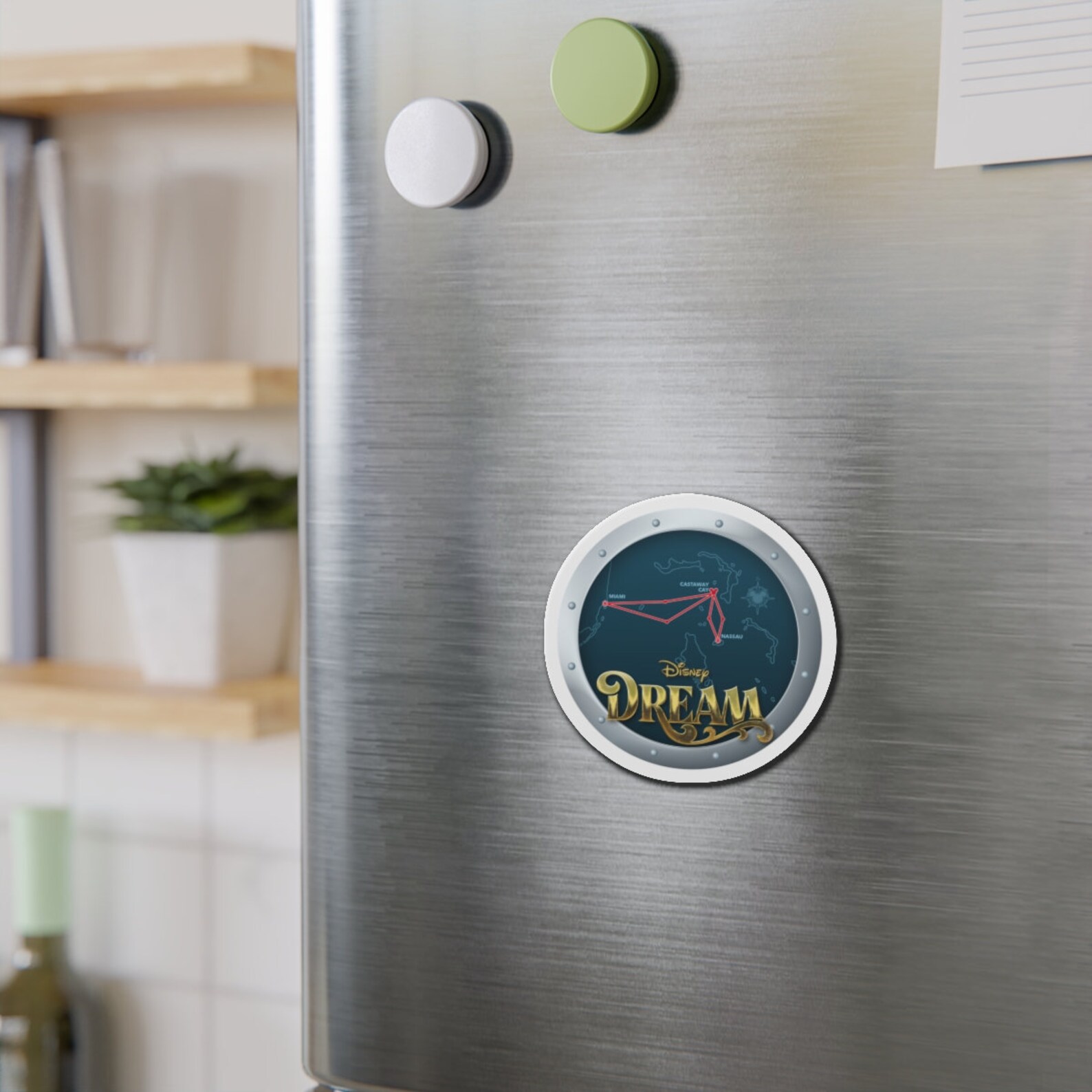 disney-dream-itinerary-round-die-cut-magnet-miami-castaway-cay-nassau