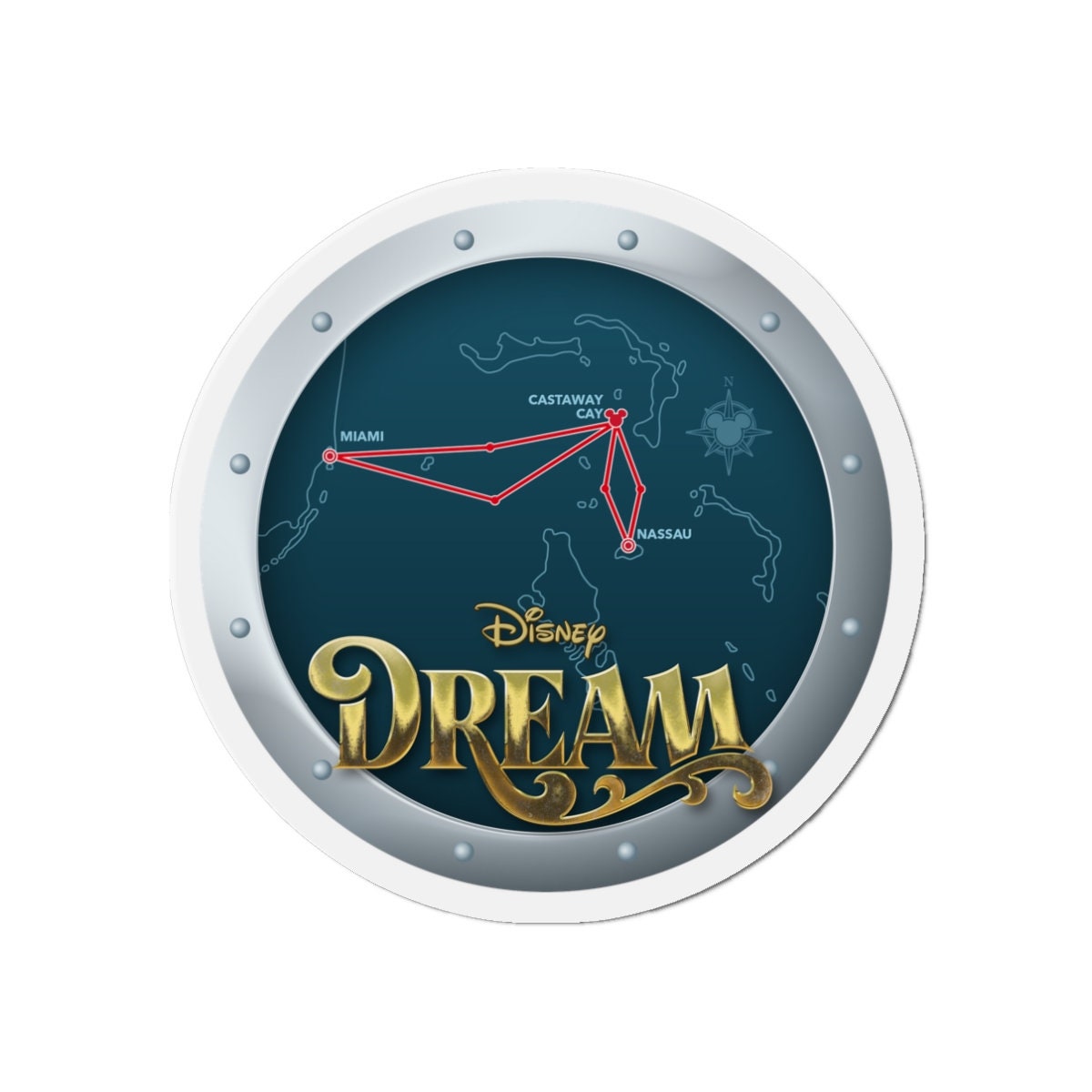 Disney Dream Itinerary Round Die cut Magnet Miami Castaway Cay disney-dream-itinerary-round-die-cut-magnet-miami-castaway-cay