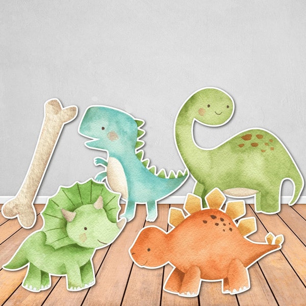 Set of 5 Watercolor Dinosaur Foam Board Cut Outs, Dinosaur Birthday Party Props, Dinosaur Theme Foam Board Standee