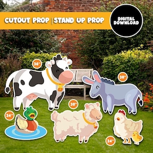 Farm Birthday Decor: Cutout Decor farm animals, farm printable Baby Shower, Birthday Party, PNG SVG Instant Download, Party Stand Up Prop
