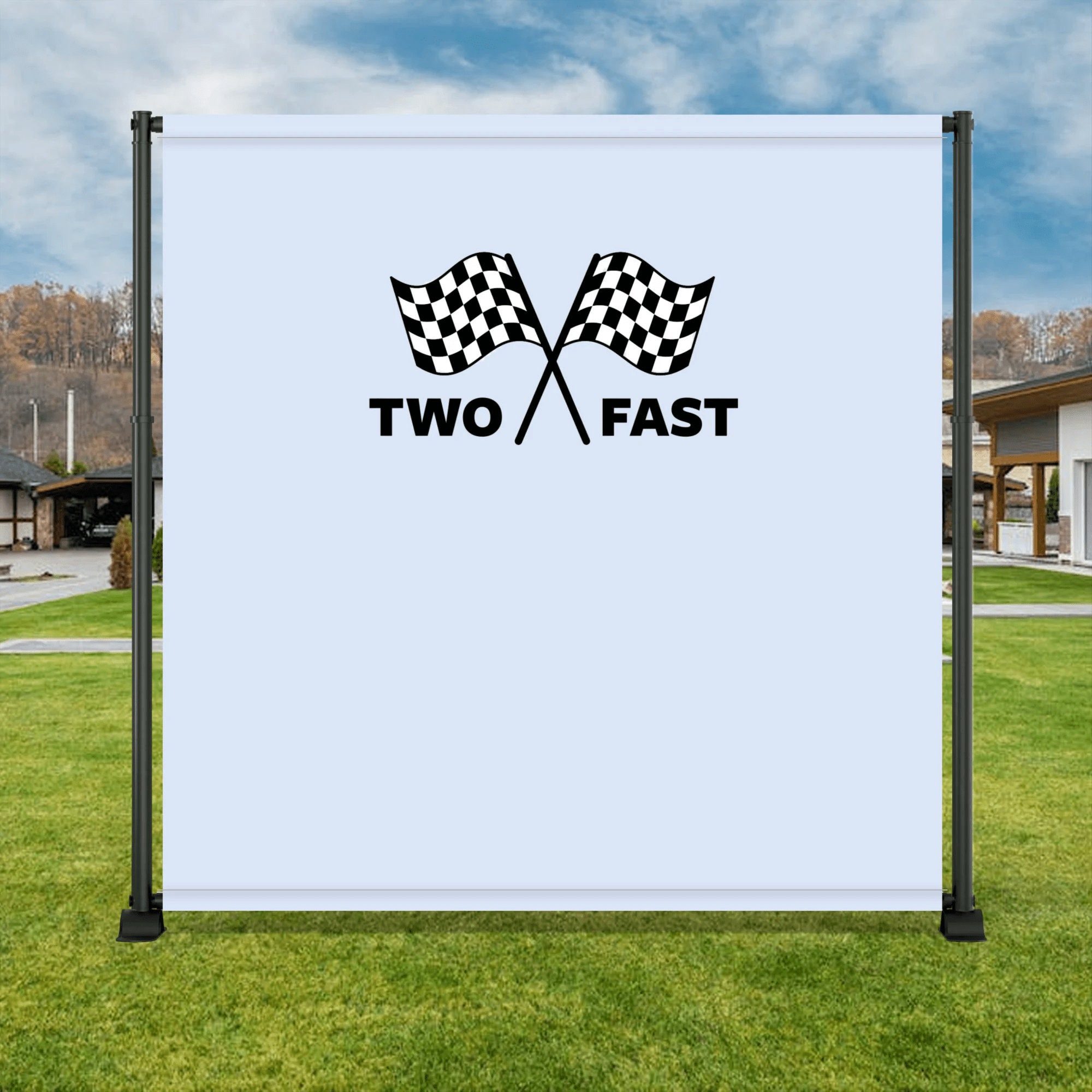 Light Blue Two Fast Vinyl Backdrop Race Car Birthday Banner Two Fast Race Car Birthday Decoration Personalized Race Car