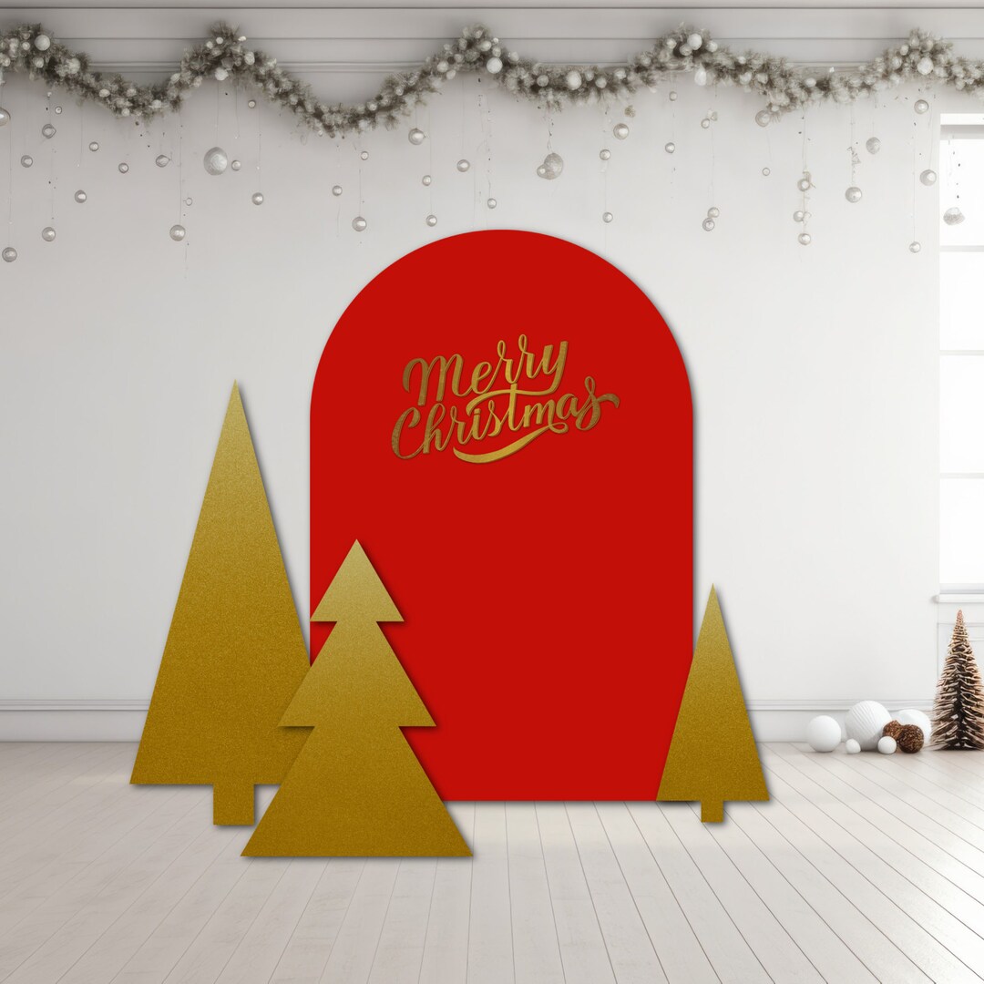 Red and Gold Christmas Foam Board Backdrop and Christmas Tree Cut Outs