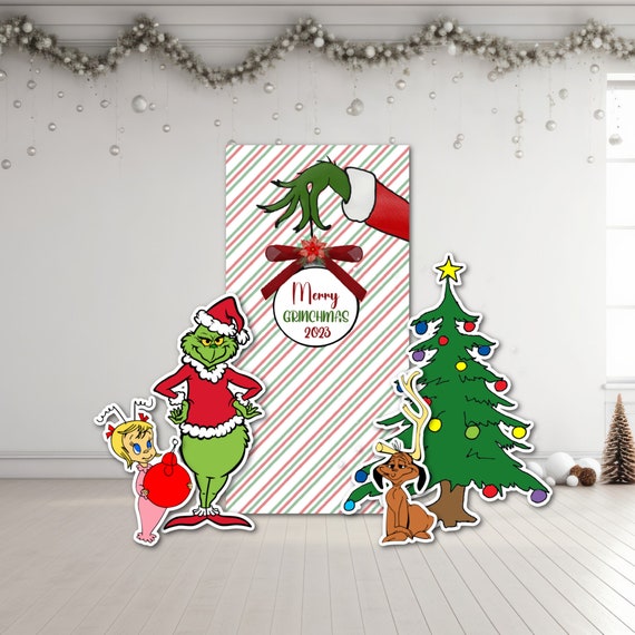 Christmas Character Foam Board Backdrop and Christmas Tree Cut Outs,  Christmas Party Foam Board Props, Red Christmas Backdrop Arch 