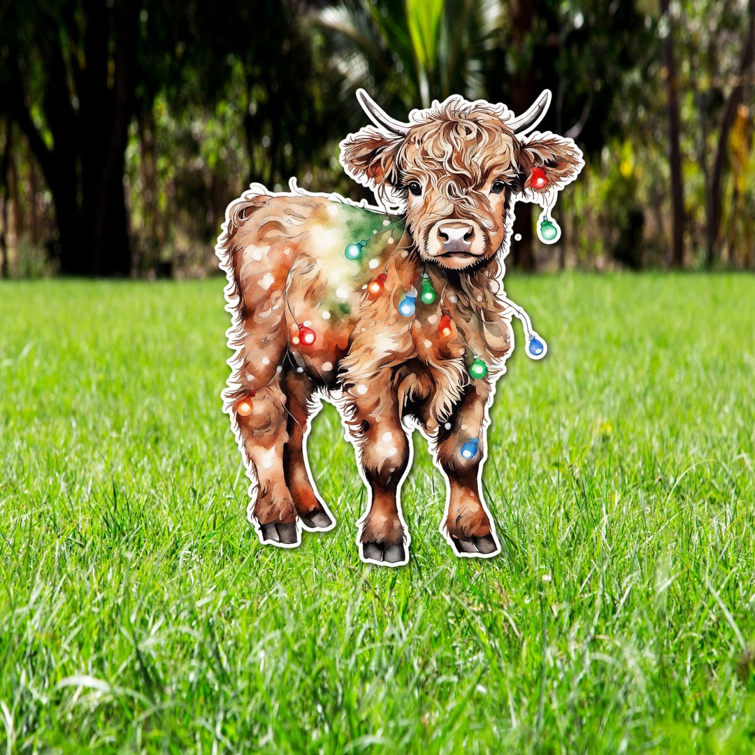 Highland Cow With Christmas Lights Cut Out, Christmas Highland Cow