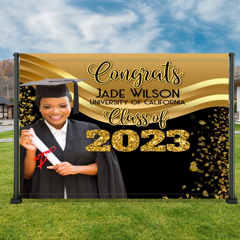 Gold and Black Personalized Graduation Vinyl Backdrop Class - Etsy