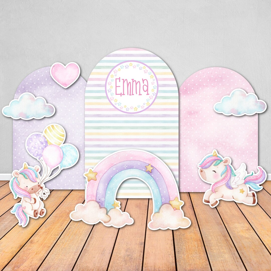 Cute Unicorn Foam Board Backdrops and Cut Outs, Rainbow Birthday