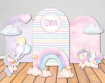 Cute Unicorn Foam Board Backdrops and Cut Outs, Rainbow Birthday Decorations, Unicorn theme party decor, Unicorn Rainbow Party prop Arches