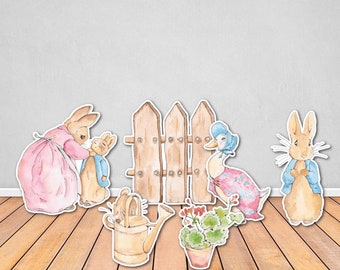 Set of 6 Peter Rabbit Foam Board Cut Outs, Peter Rabbit Baby Shower Props, Beatrix Potter First Birthday Decorations