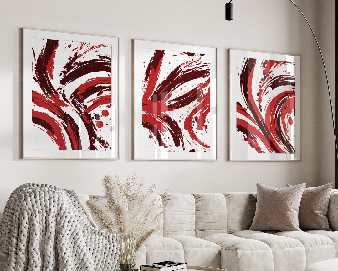 Abstract Red and White Wall Art Print Red Wall Art Modern Etsy