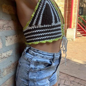 Beetlejuice-Inspired Crochet Halter Top – Glow-in-the-Dark Festival Crop Top
