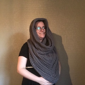 Wild oleander hooded scarf - Handmade Crochet Hooded Shawl