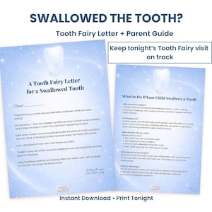 Swallowed Tooth Fairy Letter Printable UK, Instant Download, Tooth Fairy Letter for Swallowed Tooth, Parent Guide, A4 PDF