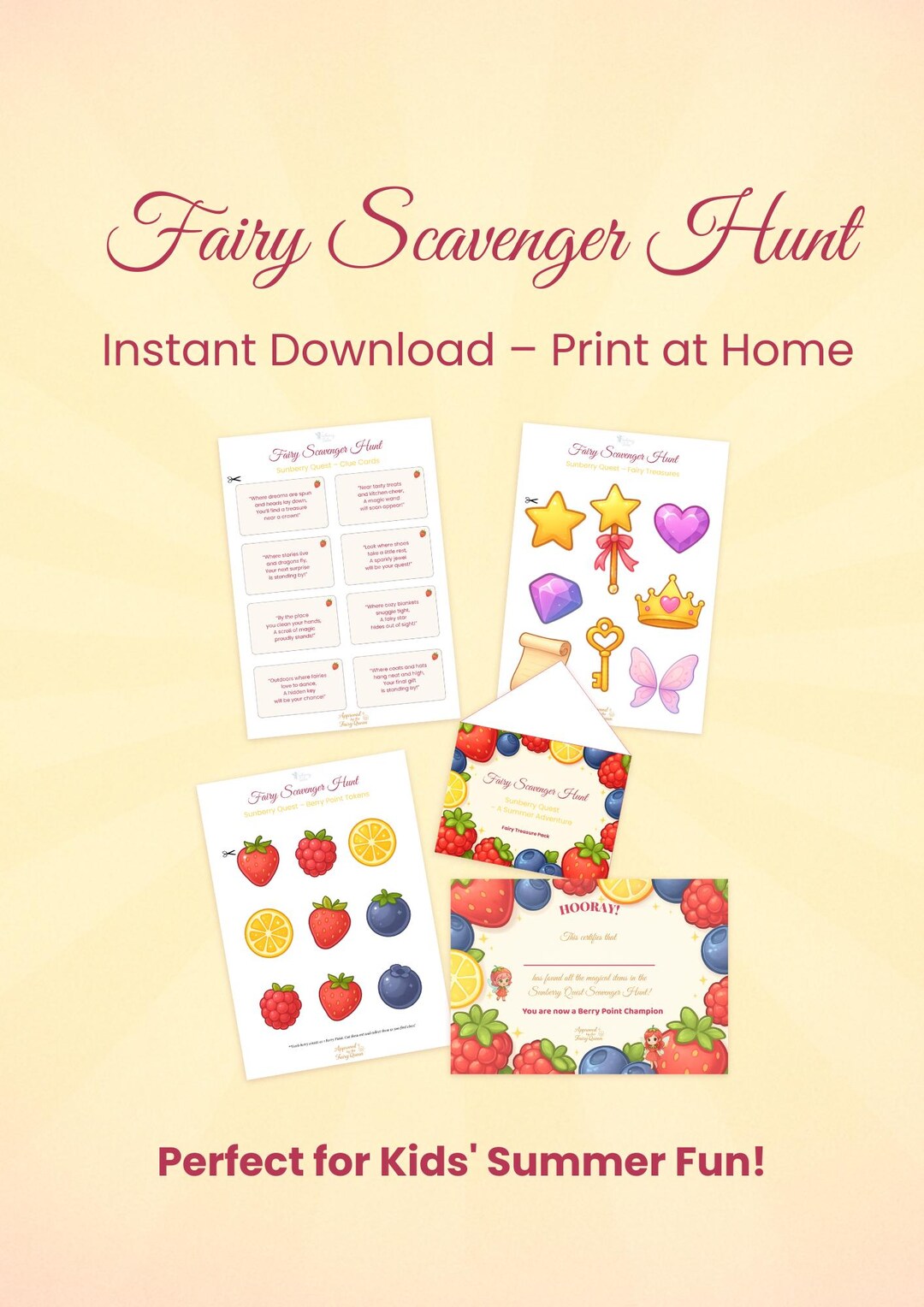 Fairy Scavenger Hunt Printable for Kids • Sunberry Quest Game • Clue ...