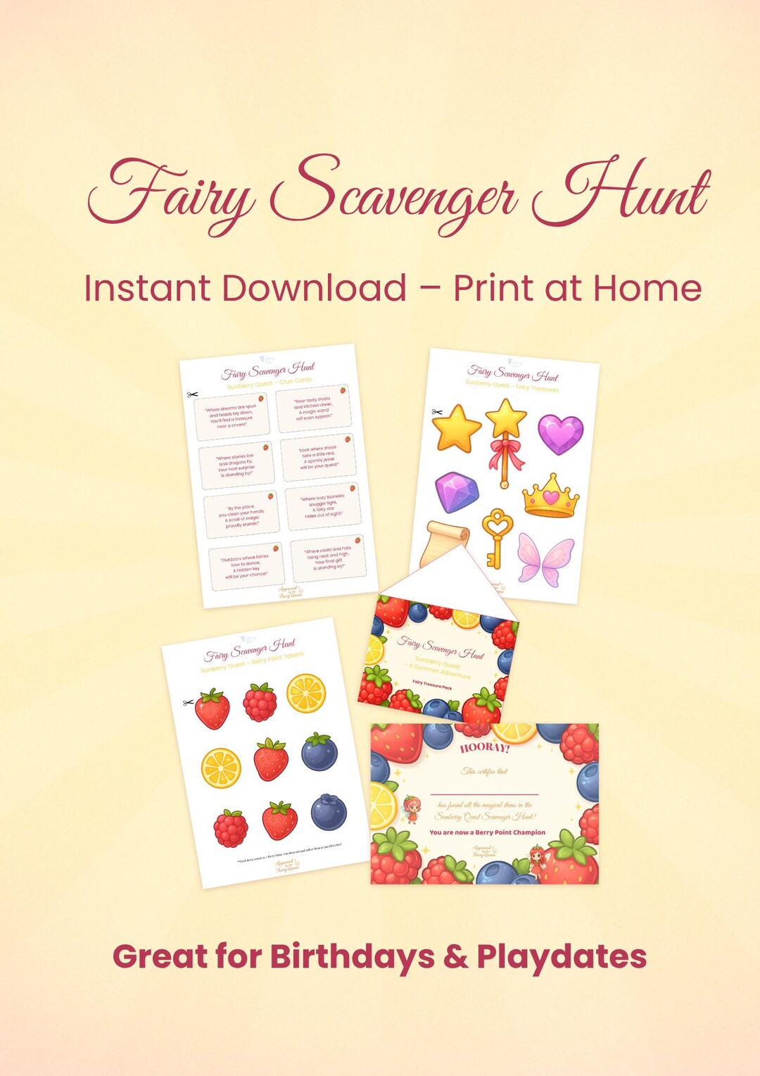 Fairy Riddle Fairy Scavenger Hunt Printable for Kids β’ Indoor Treasure Hunt Game ...