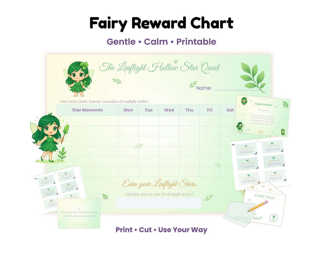 Fairy Reward Chart Printable for Kids | Gentle Star Chart & Coupons ...