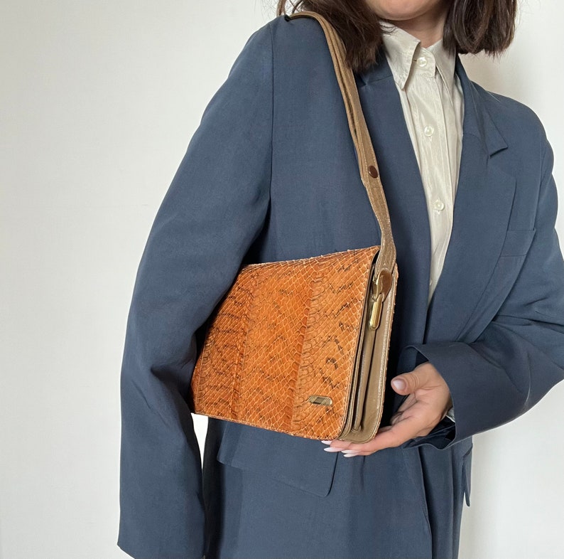 Vintage Leather Shoulder Bag Python Vintage Bag From the 70s Three ...