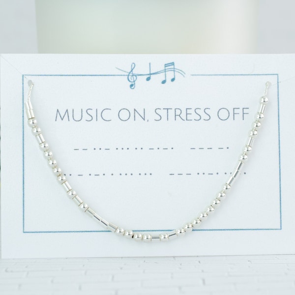 Musik On Stress Off Perlen Halskette / Morse Code / Therapie / psychisches Gesundheitsbewusstsein / Motivation / einfaches Geschenk für Schwester / beste Freundin / Jazz Liebhaber