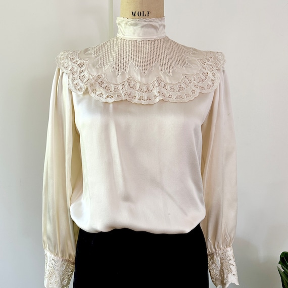 Peony silk embroidered blouse - image 2