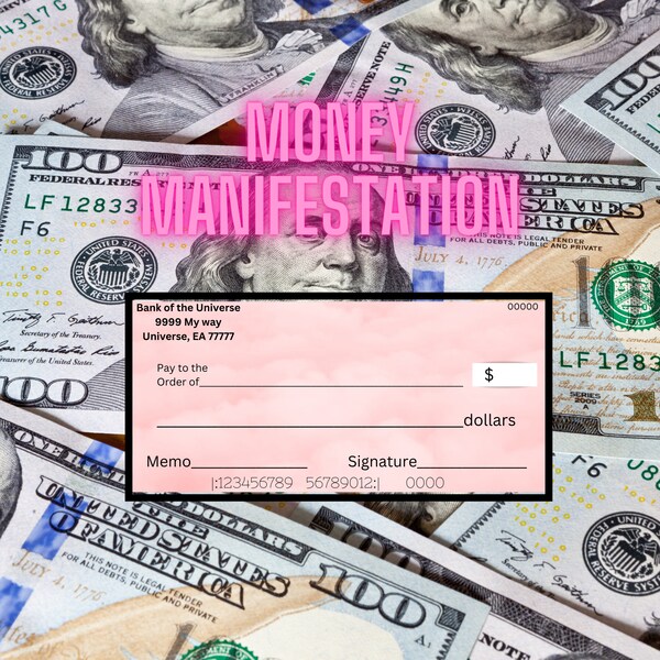 Blank Money Manifestation Checks,  Universe Bank Manifesting Checks, Blank Check PDF,  Attract Financial Freedom, Printable Cheque Templates