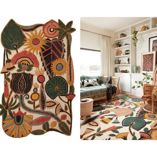 Nature bModern Art Handmade Tufted Premium Quality Rug Woolen Area Rug/ Bedroom Rug/ Living Room Rug/Office Rug