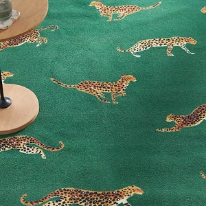 Cheetah Green Maize Navy Handmade Tufted Woolen Area Rug  / Bedroom Rug/ Living Room Rug/Office Rug A1