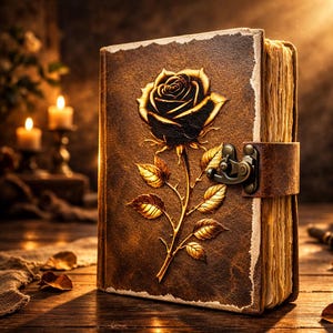 Embossed Rose Leather Journal 7x5 – Brown Floral Diary, Deckle Edge Paper, Metal Clasp