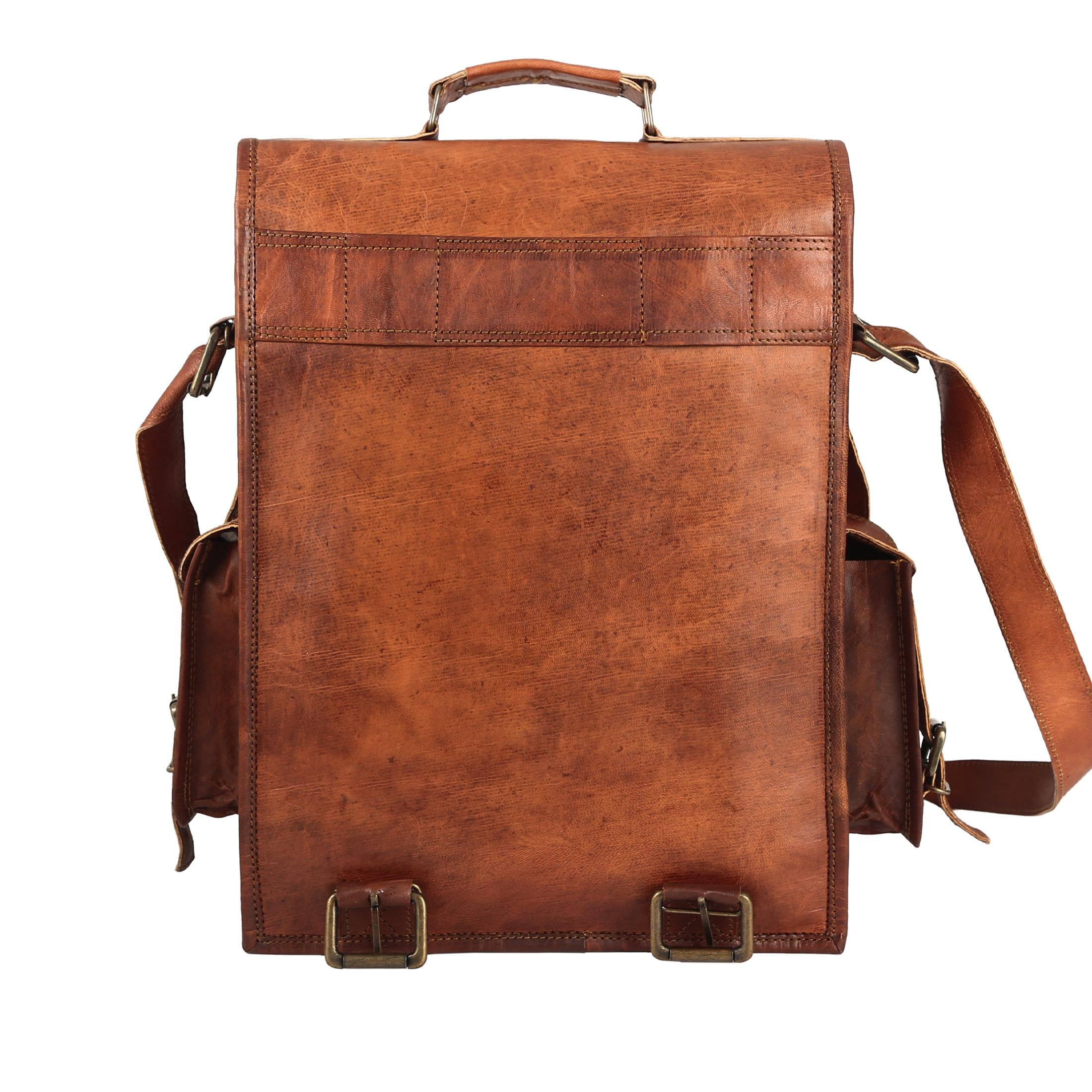 Classic Style Brown Genuine Leather Backpack Laptop Messenger Bag ...