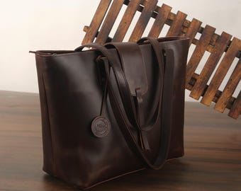 Grand sac fourre-tout en cuir pour femme, grand sac à main à bandoulière, sac de travail à la mode, bandoulière, cartable, sac pour ordinateur portable (marron)