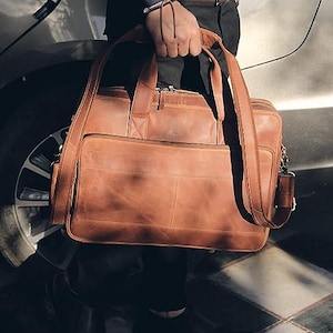 Porte-documents en cuir pour homme et femme - Sac messager pour ordinateur portable 15,6 pouces Sacoche professionnelle en cuir véritable Crazy, sacoche pour ordinateur portable de bureau