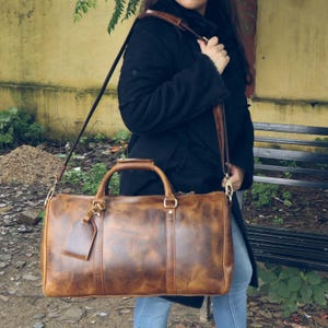 Bolsos de lona de cuero para hombres, bolsos de viaje de 21 pulgadas para hombres, cuero genuino, bolso de lona de cuero, bolsos de lona de cuero para hombres (marrón tostado)